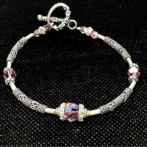 Beautiful Sterling Silver & Pink Swarovski Crystal Bracelet.